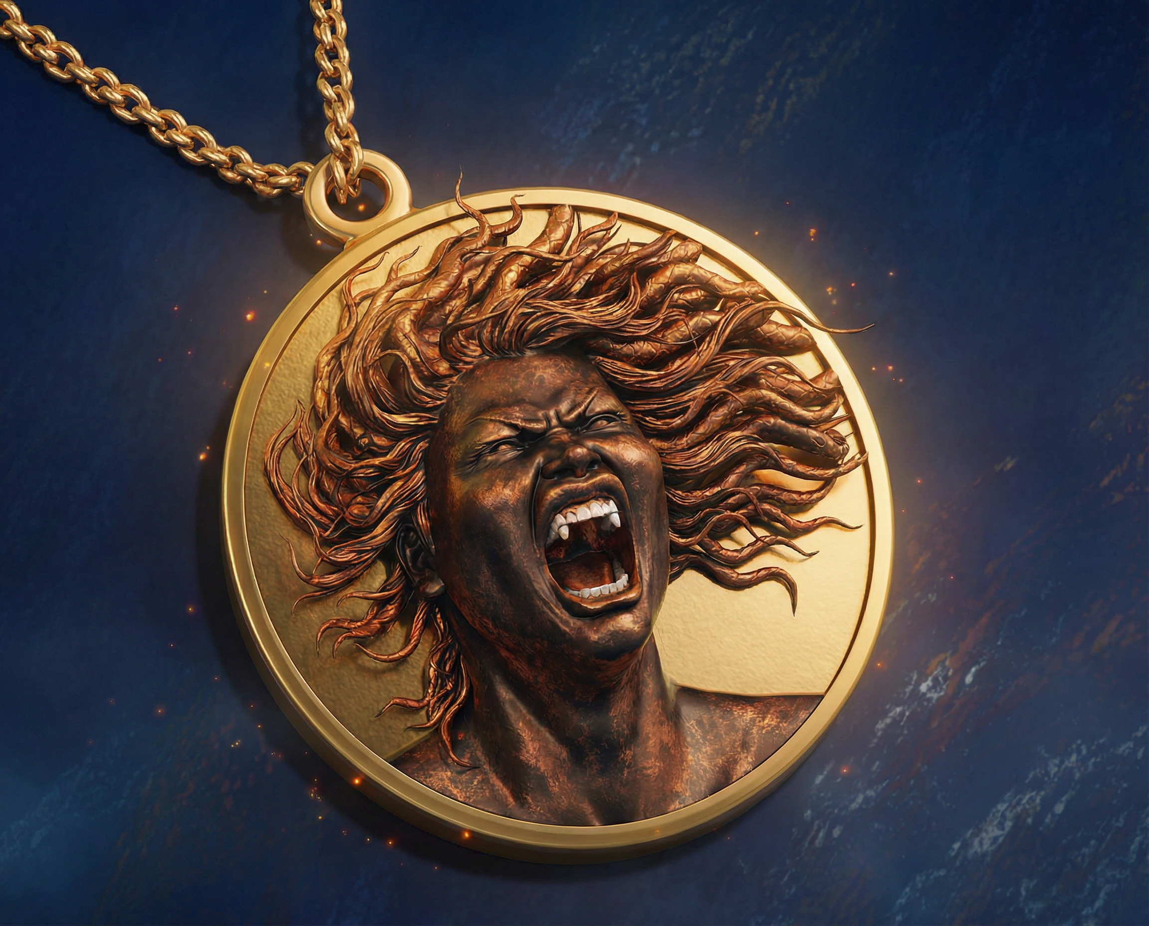 Gold Medallion with bronze woman